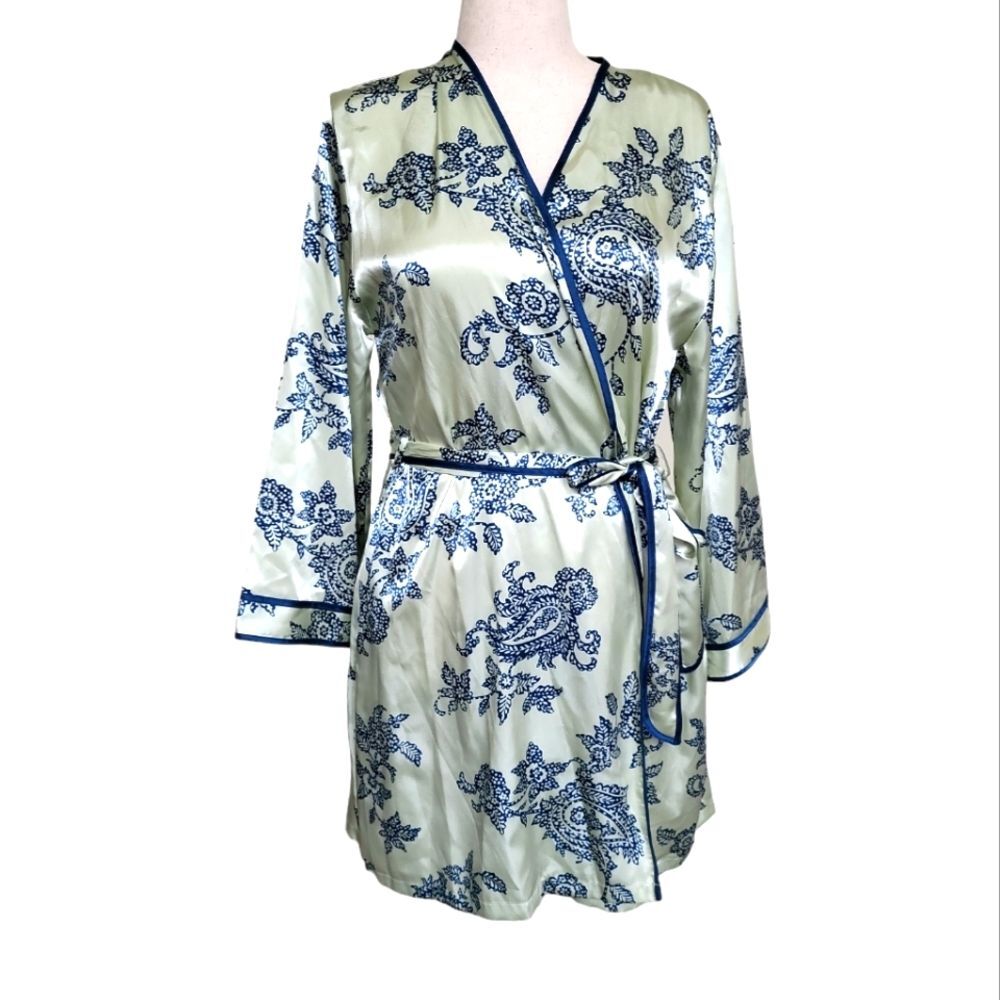 EUC Jones New York women's green blue floral lingerie wrap up cover, L/XL